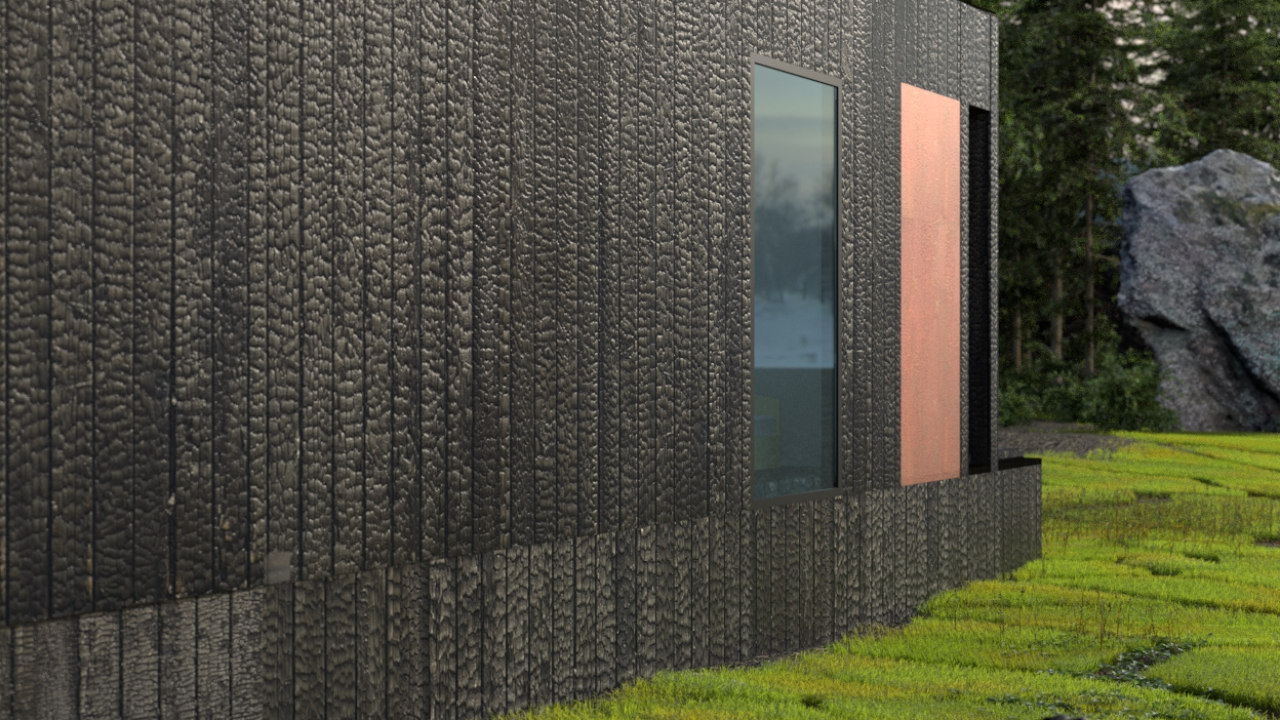 Modular home without a building permission SHOU SUGI BAN 70m2, wooden facade: Shou Sugi Ban