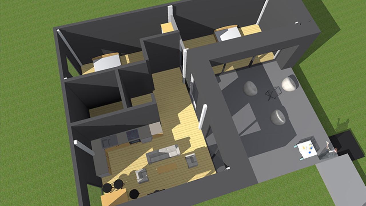 Widok z góry podłogi w Projekcie SHOU SUGI BAN 70m2